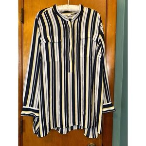 Christopher & Banks Womens Navy Yellow White Striped Top Long Sleeve 3X